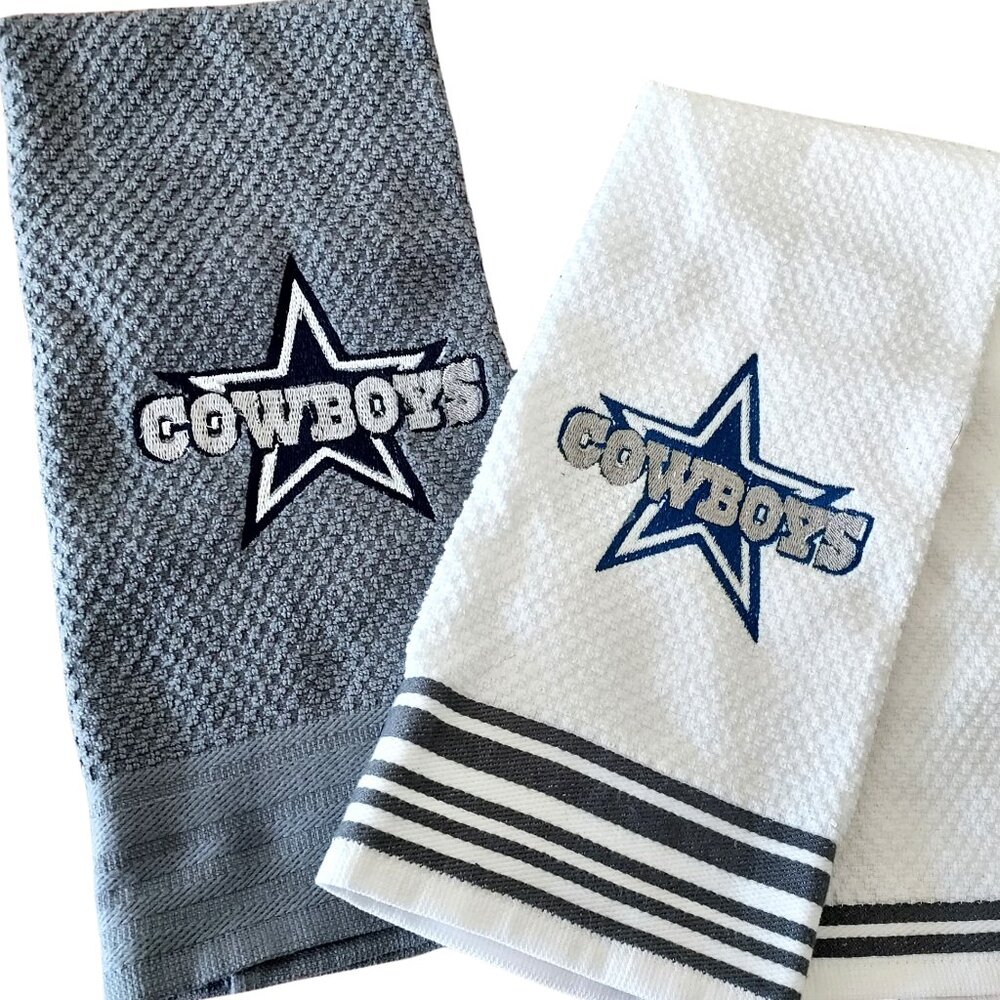 Set of 2 Dallas Cowboys Embroidered Tea , hands towels 100% Cotton 16in x 25in